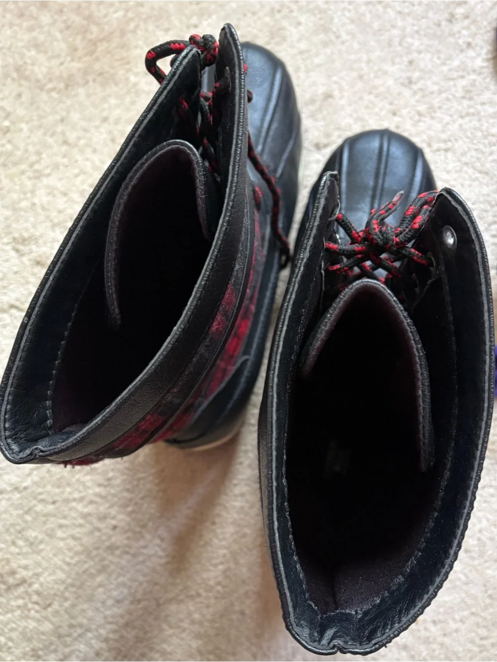 Women’s Black & Red Plaid Winter Duck Boots - Picture 3 of 6